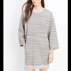 NWT Vince Melange Ribbed Knit Dress Tunic Sweatshirt XS Dark Gray Heather/Cream